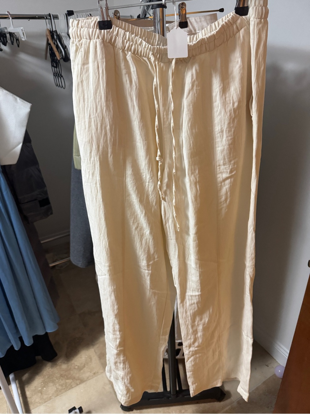 Zara Cream Drawstring Trouser Pant M